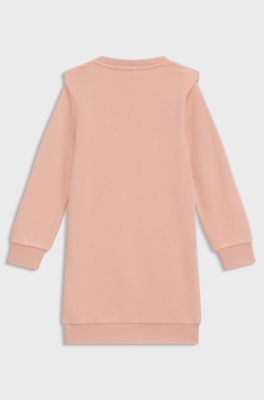 Vestito stile maglione per bambini in misto cotone con logo, Rosa chiaro