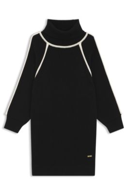 Sweaterjurk voor kinderen met contrastdetails, Zwart