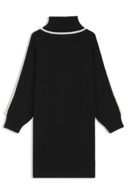 Sweaterjurk voor kinderen met contrastdetails, Zwart