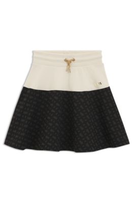 Kids' long skirt with monogram print, Black