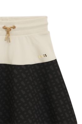 Kids' long skirt with monogram print, Black
