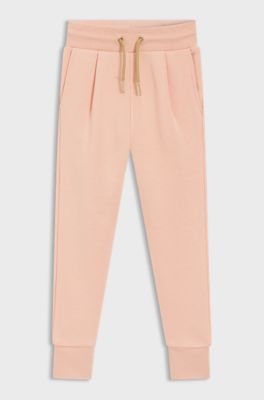 Pantaloni della tuta per bambini in misto cotone con pieghe sulla parte anteriore, Rosa chiaro