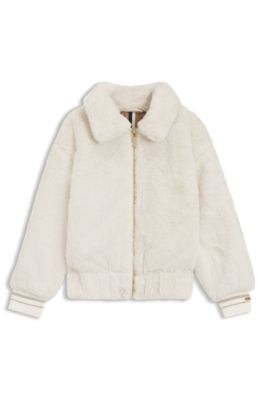 キッズ フェイクファー ジャケット ラインカフ, ホワイト
