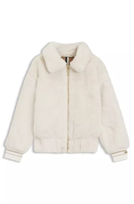 Veste en fourrure synthétique avec poignets à rayures pour enfant