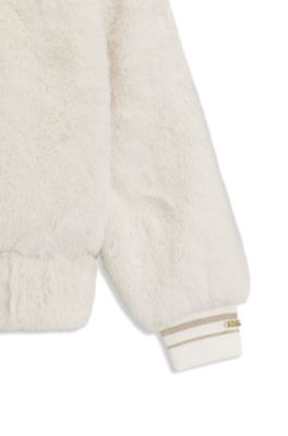 Kids' faux-fur jacket with striped cuffs, White