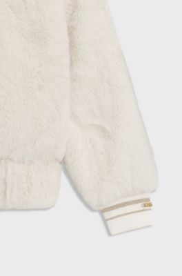 Veste en fourrure synth&eacute;tique avec poignets &agrave; rayures pour enfant, Blanc