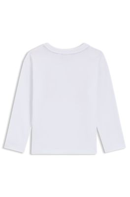 Kids' long-sleeved stretch-cotton T-shirt with printed artwork, White
