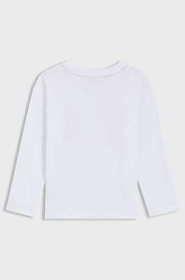 T-shirt en coton stretch &agrave; manches longues et logo imprim&eacute; pour enfant, Blanc
