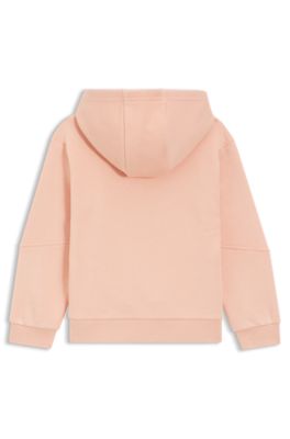 Felpa con cappuccio per bambini in pile di misto cotone con logo stampato, Rosa chiaro