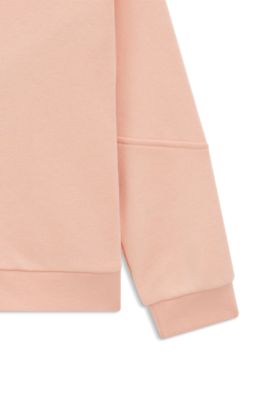 Felpa con cappuccio per bambini in pile di misto cotone con logo stampato, Rosa chiaro