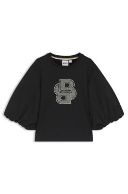 Kids-T-Shirt mit Puff&auml;rmeln und Double-B-Monogramm, Schwarz