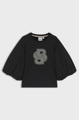 T-shirt &agrave; manches bouffantes et monogramme Double&nbsp;B pour enfant, Noir
