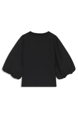 T-shirt per bambini con maniche a sbuffo e monogramma Double B, Nero