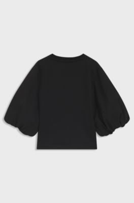 T-shirt per bambini con maniche a sbuffo e monogramma Double B, Nero