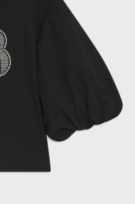 T-shirt &agrave; manches bouffantes et monogramme Double&nbsp;B pour enfant, Noir