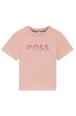 Kids' T-shirt in stretch cotton with logo print, light pink
