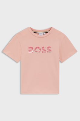 Kids' T-shirt in stretch cotton with logo print, light pink