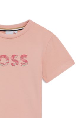 Kids' T-shirt in stretch cotton with logo print, light pink