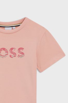 Kids' T-shirt in stretch cotton with logo print, light pink