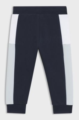 Pantaloni della tuta per bambini in pile di misto cotone a blocchi di colore, Blu scuro