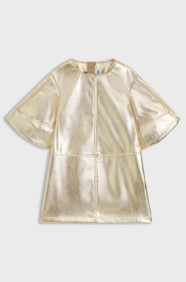 Kids' gold-tone dress with puff sleeves, Gold