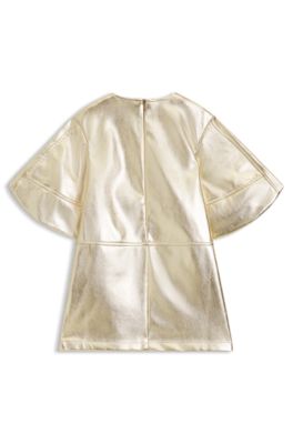 Kids' gold-tone dress with puff sleeves, Gold