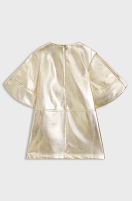 Kids' gold-tone dress with puff sleeves, Gold
