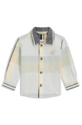 Kids' long-sleeved shirt in checked cotton, Light Blue