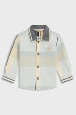 Kids' long-sleeved shirt in checked cotton, Light Blue
