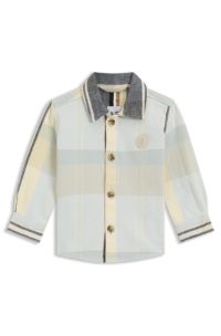 Kids' long-sleeved shirt in checked cotton, Light Blue