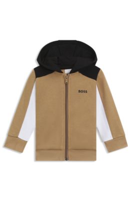 Kids' colour-block hoodie in cotton-blend fleece, Brown