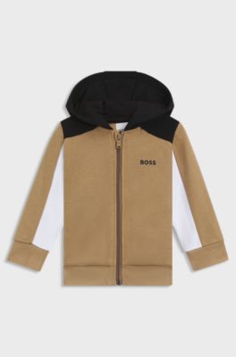 Kids' colour-block hoodie in cotton-blend fleece, Brown