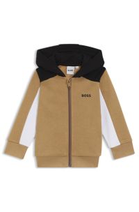 Kids' colour-block hoodie in cotton-blend fleece, Brown
