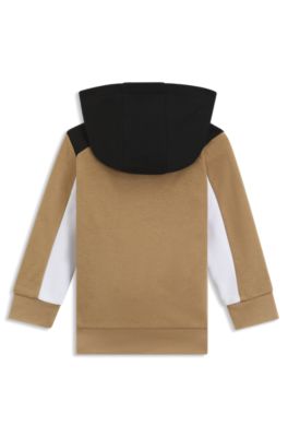 Kids' colour-block hoodie in cotton-blend fleece, Brown