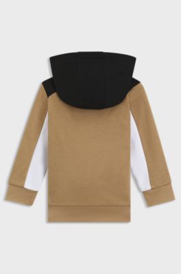 Felpa con cappuccio per bambini a blocchi di colore in pile di misto cotone , Marrone
