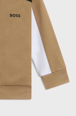Fleece kinderhoodie met kleurblokken van een katoenmix, Bruin
