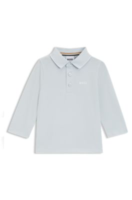 Polo a maniche lunghe per bambini in piqu&eacute; di cotone, Celeste