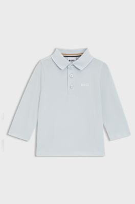 Polo de manga larga para ni&ntilde;os en piqu&eacute; de algod&oacute;n, Celeste