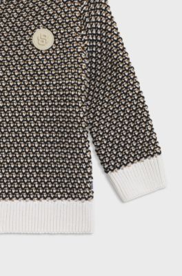 키즈 Double B 모노그램 쓰리 톤 코튼 스웨터, 블랙