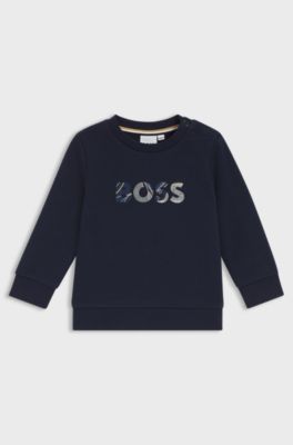Sweatshirt voor kinderen van katoenmix met logostiksel, Donkerblauw