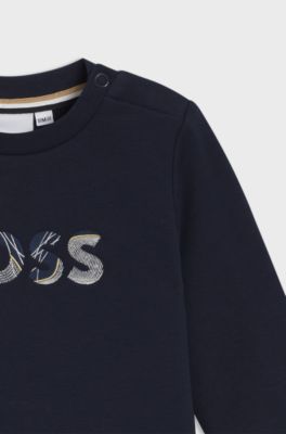 Sudadera para ni&ntilde;os de algod&oacute;n con logo bordado, Azul oscuro
