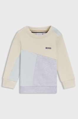 Felpa da bambini in pile di misto cotone a blocchi di colore, Beige chiaro