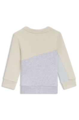 Felpa da bambini in pile di misto cotone a blocchi di colore, Beige chiaro