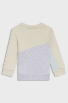 Felpa da bambini in pile di misto cotone a blocchi di colore, Beige chiaro