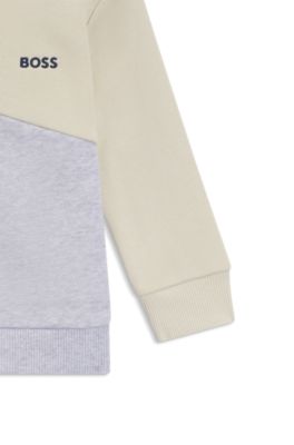 Felpa da bambini in pile di misto cotone a blocchi di colore, Beige chiaro