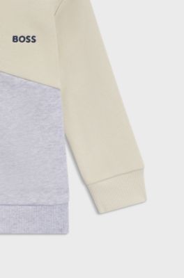 Felpa da bambini in pile di misto cotone a blocchi di colore, Beige chiaro