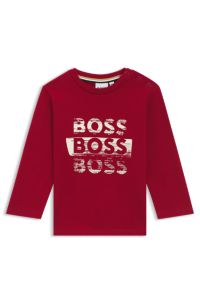 Kids' long-sleeved T-shirt in cotton with repeat logos, Red