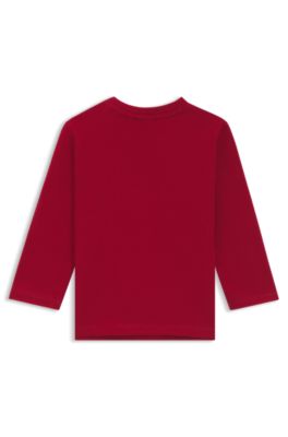 Kids' long-sleeved T-shirt in cotton with repeat logos, Red