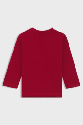 L&aring;ng&auml;rmad t-shirt f&ouml;r barn i bomull med upprepade loggor, R&ouml;d