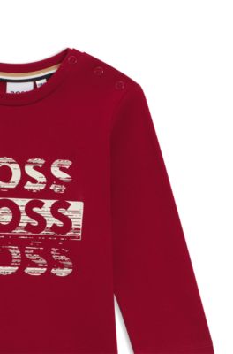 Kids' long-sleeved T-shirt in cotton with repeat logos, Red